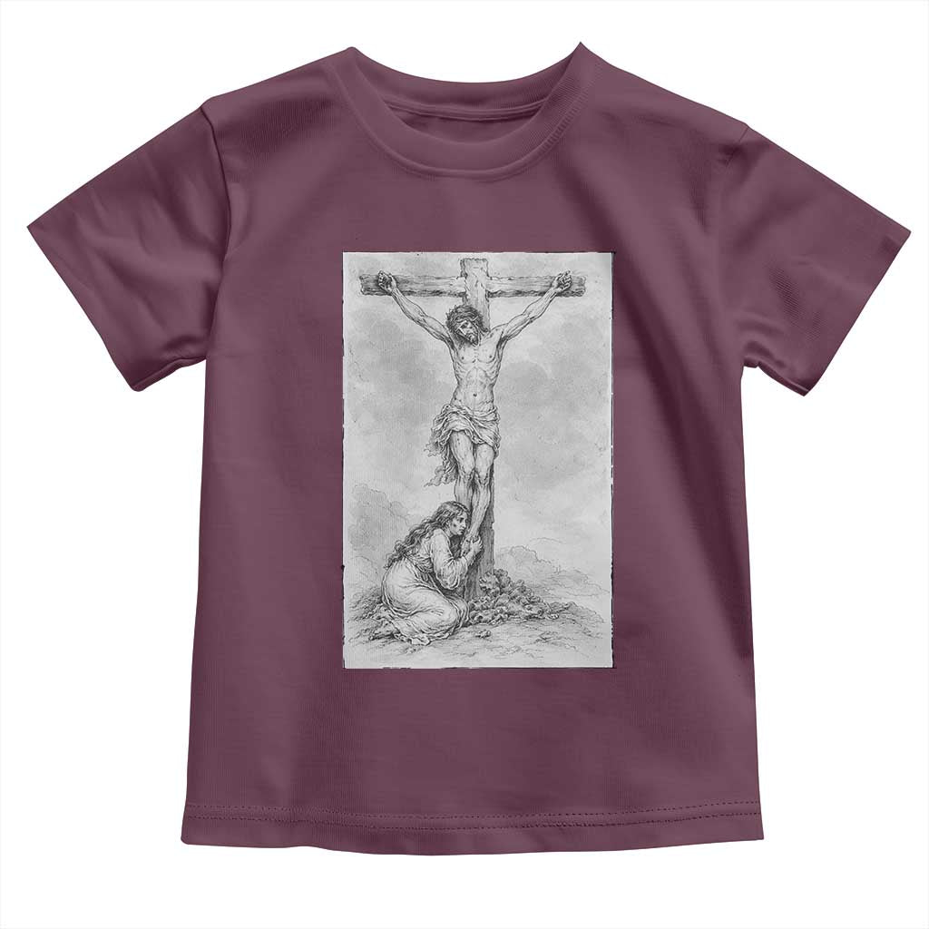 Jesus and St Mary Magdalene At The Cross Toddler T Shirt Vintage Catholic Lent TS11 Maroon Print Your Wear
