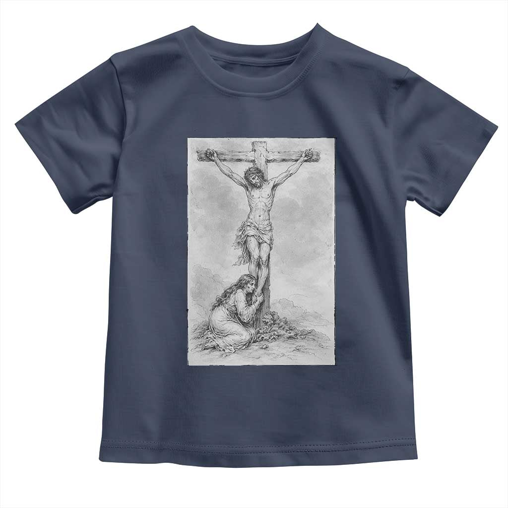 Jesus and St Mary Magdalene At The Cross Toddler T Shirt Vintage Catholic Lent TS11 Navy Print Your Wear