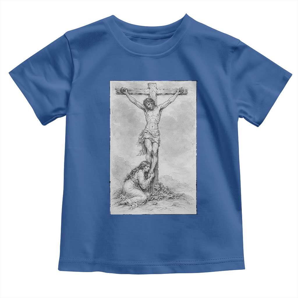 Jesus and St Mary Magdalene At The Cross Toddler T Shirt Vintage Catholic Lent TS11 Royal Blue Print Your Wear