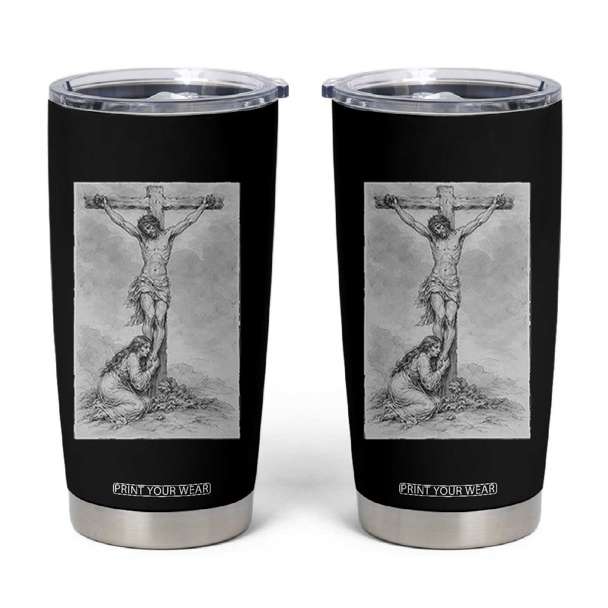 Jesus and St Mary Magdalene At The Cross Tumbler Cup Vintage Catholic Lent TS11 Black Print Your Wear