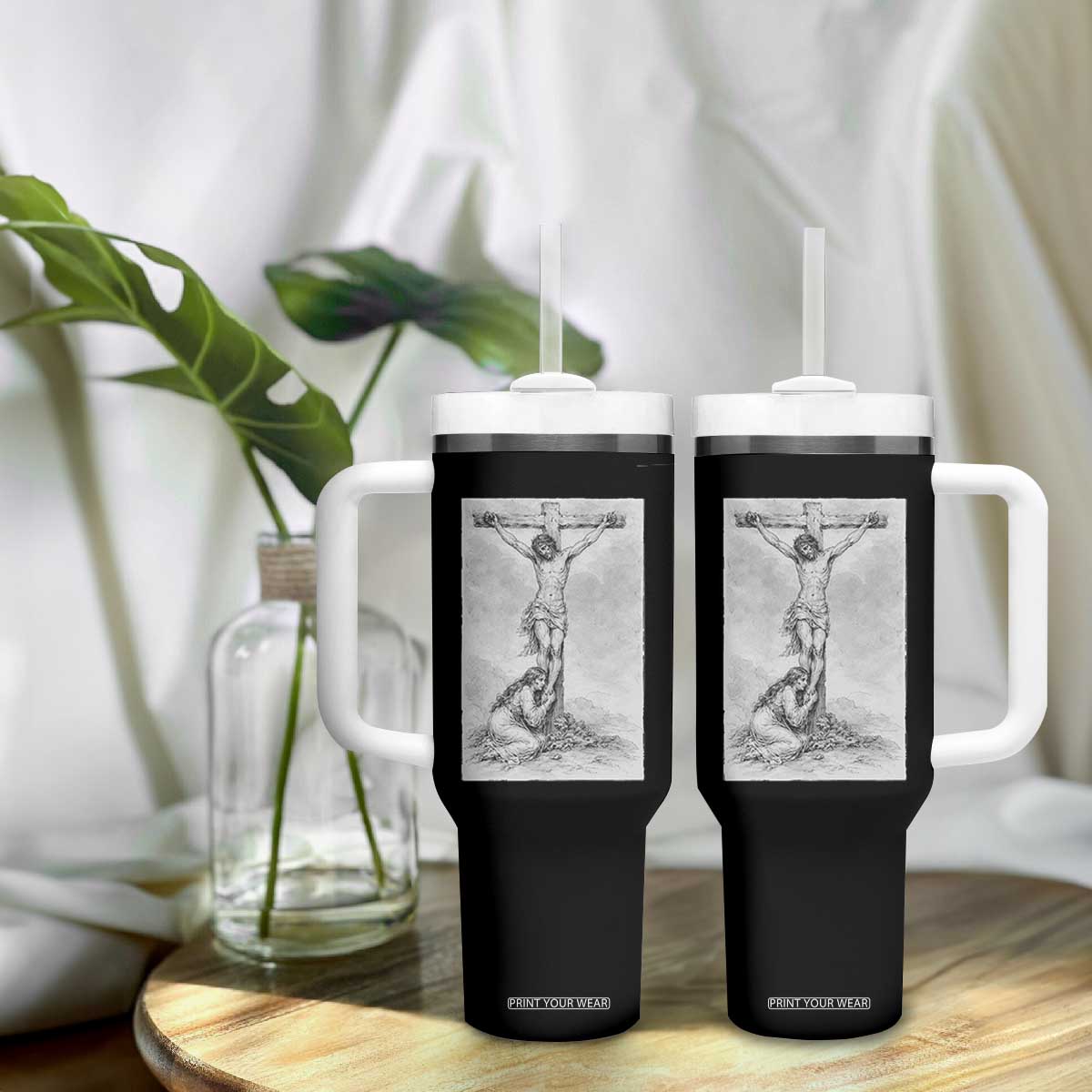 Jesus and St Mary Magdalene At The Cross Tumbler With Handle Vintage Catholic Lent TS11 Print Your Wear
