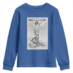 Jesus and St Mary Magdalene At The Cross Youth Sweatshirt Vintage Catholic Lent TS11 Royal Blue Print Your Wear