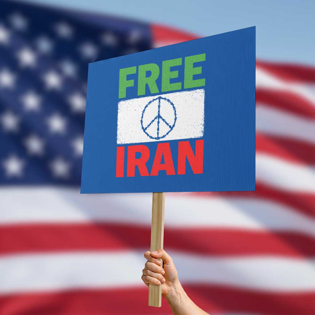 Free Iran Protest Sign Stop War Barbed Wire Peace Sign TS11 Horizontal 18