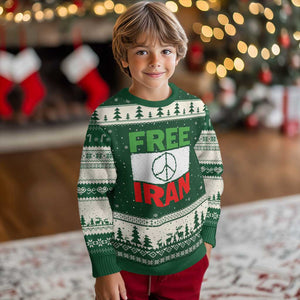 Free Iran Ugly Christmas Sweater Stop War Barbed Wire Peace Sign TS11 Forest Green Beige Print Your Wear