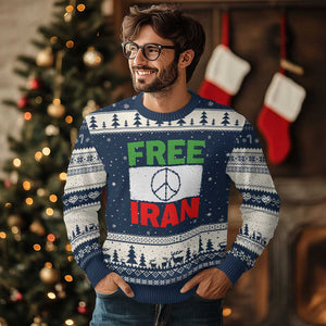 Free Iran Ugly Christmas Sweater Stop War Barbed Wire Peace Sign TS11 Navy Beige Print Your Wear