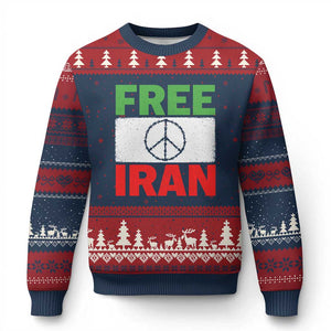 Free Iran Ugly Christmas Sweater Stop War Barbed Wire Peace Sign TS11 Navy Red Print Your Wear