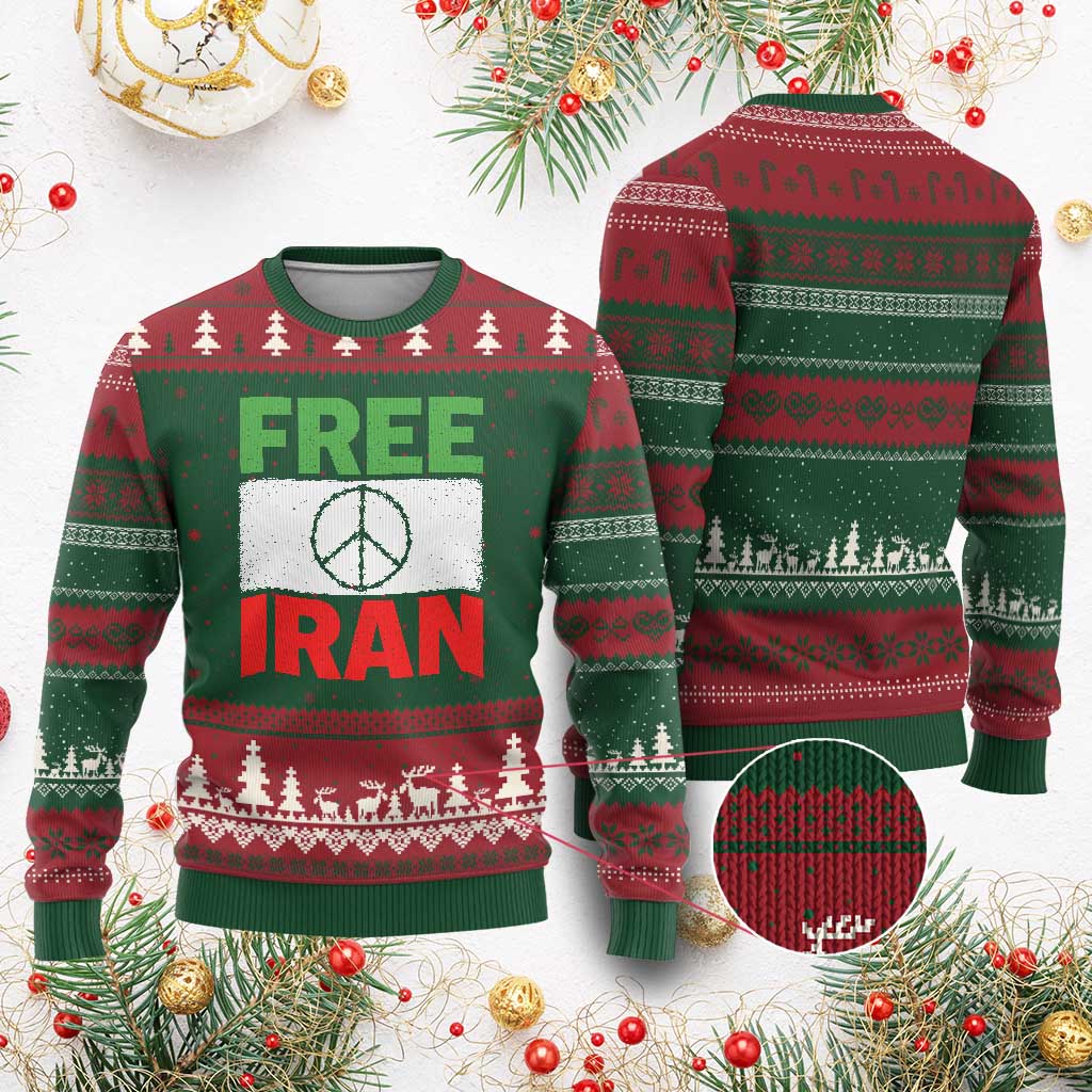 Free Iran Ugly Christmas Sweater Stop War Barbed Wire Peace Sign TS11 Red Green Print Your Wear