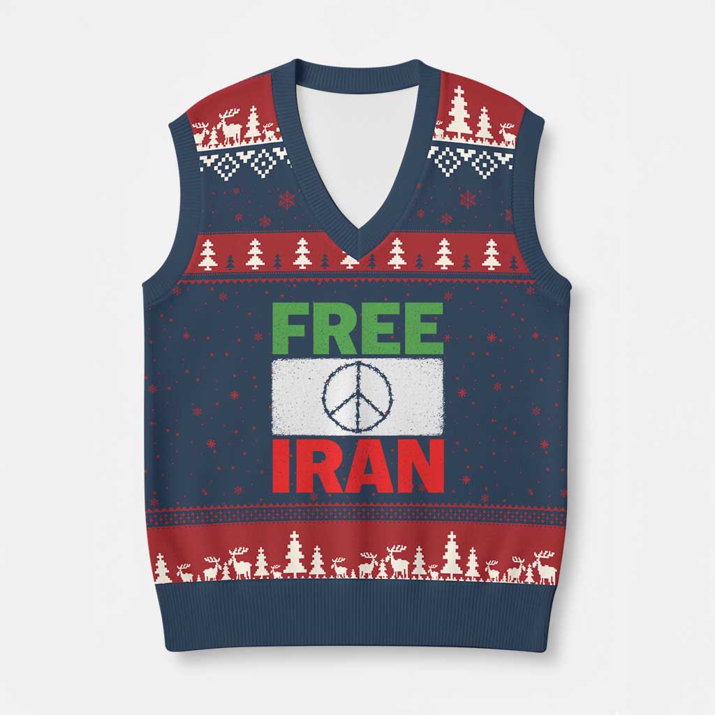 Free Iran V-Neck Knit Sweater Vest Stop War Barbed Wire Peace Sign TS11 Navy Red Print Your Wear