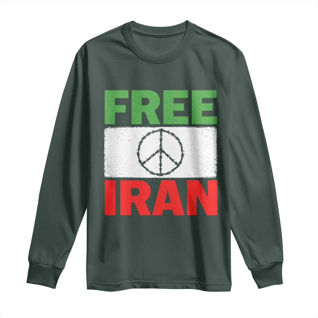 Free Iran Long Sleeve Shirt Stop War Barbed Wire Peace Sign TS11 Dark Forest Green Print Your Wear