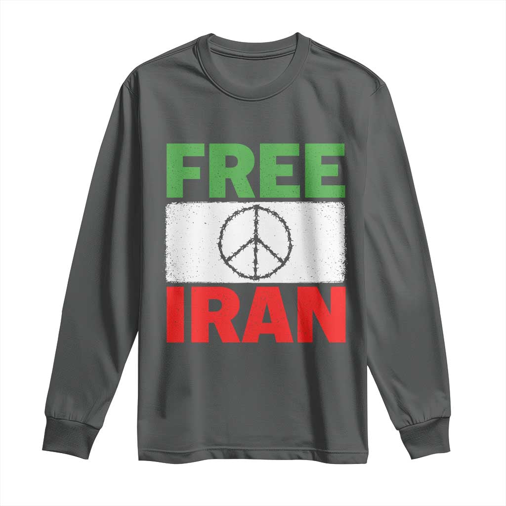 Free Iran Long Sleeve Shirt Stop War Barbed Wire Peace Sign TS11 Dark Heather Print Your Wear