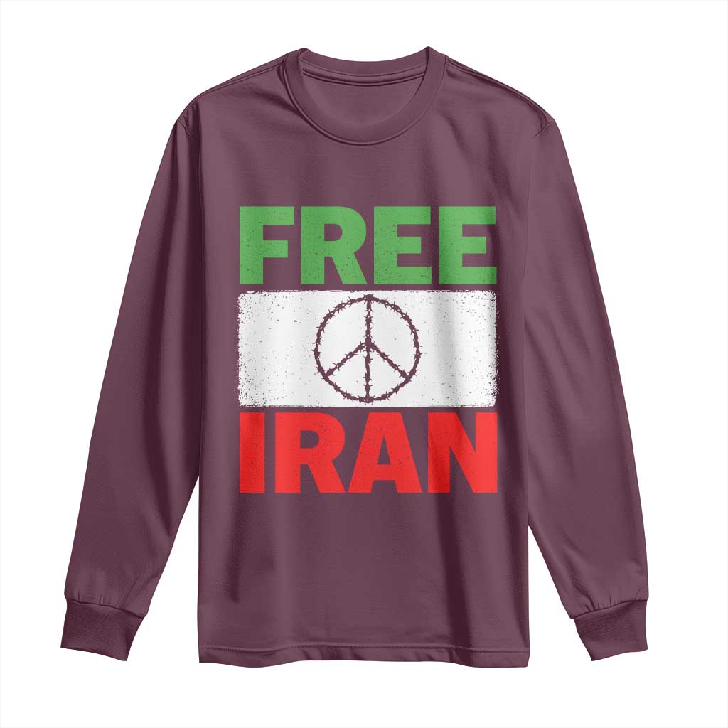 Free Iran Long Sleeve Shirt Stop War Barbed Wire Peace Sign TS11 Maroon Print Your Wear