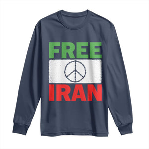 Free Iran Long Sleeve Shirt Stop War Barbed Wire Peace Sign TS11 Navy Print Your Wear