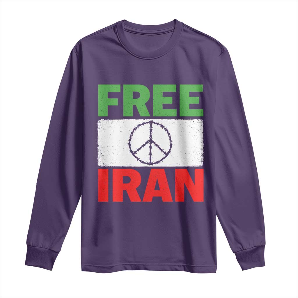 Free Iran Long Sleeve Shirt Stop War Barbed Wire Peace Sign TS11 Purple Print Your Wear
