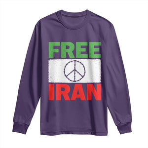 Free Iran Long Sleeve Shirt Stop War Barbed Wire Peace Sign TS11 Purple Print Your Wear
