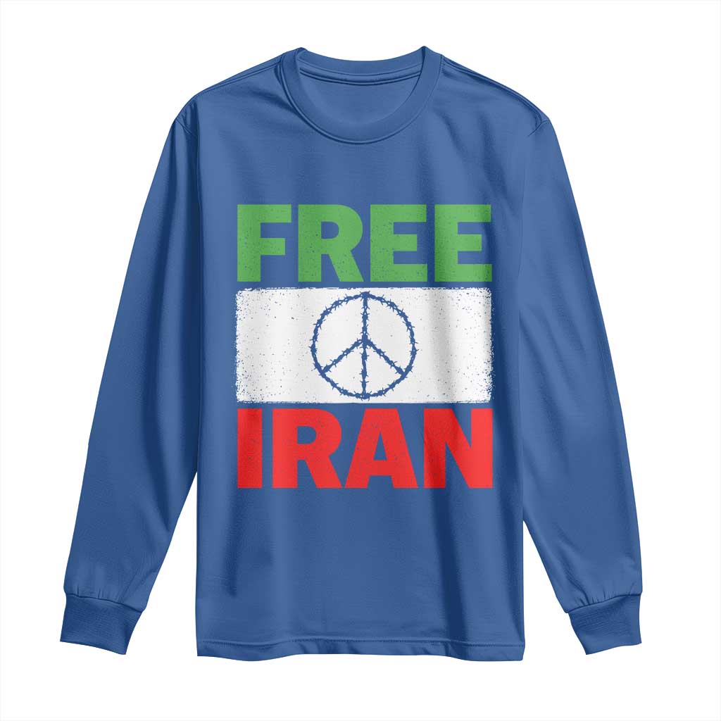 Free Iran Long Sleeve Shirt Stop War Barbed Wire Peace Sign TS11 Royal Blue Print Your Wear