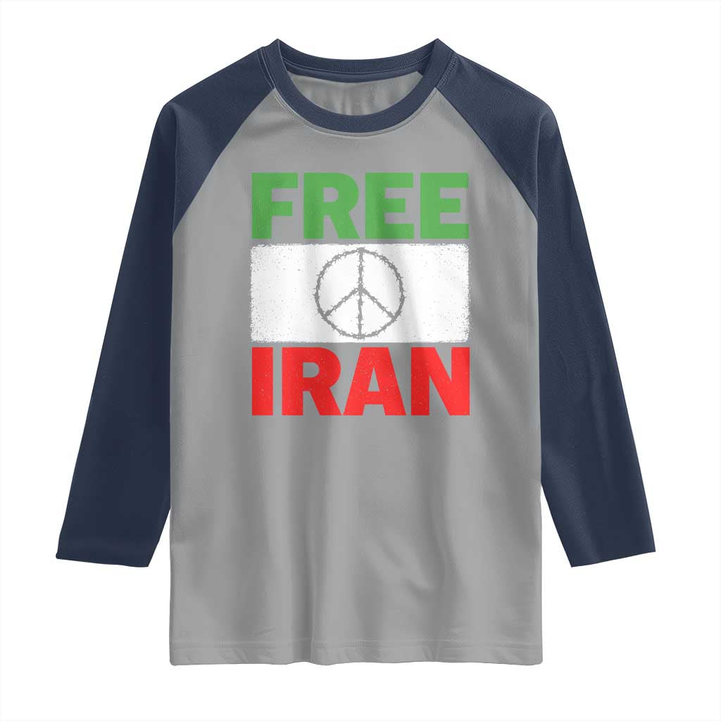 Free Iran Raglan Shirt Stop War Barbed Wire Peace Sign TS11 Sport Gray Navy Print Your Wear
