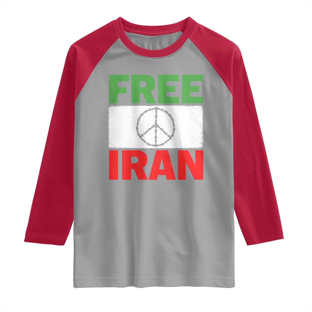 Free Iran Raglan Shirt Stop War Barbed Wire Peace Sign TS11 Sport Gray Red Print Your Wear