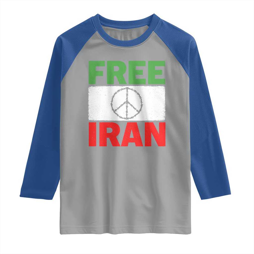Free Iran Raglan Shirt Stop War Barbed Wire Peace Sign TS11 Sport Gray Royal Print Your Wear