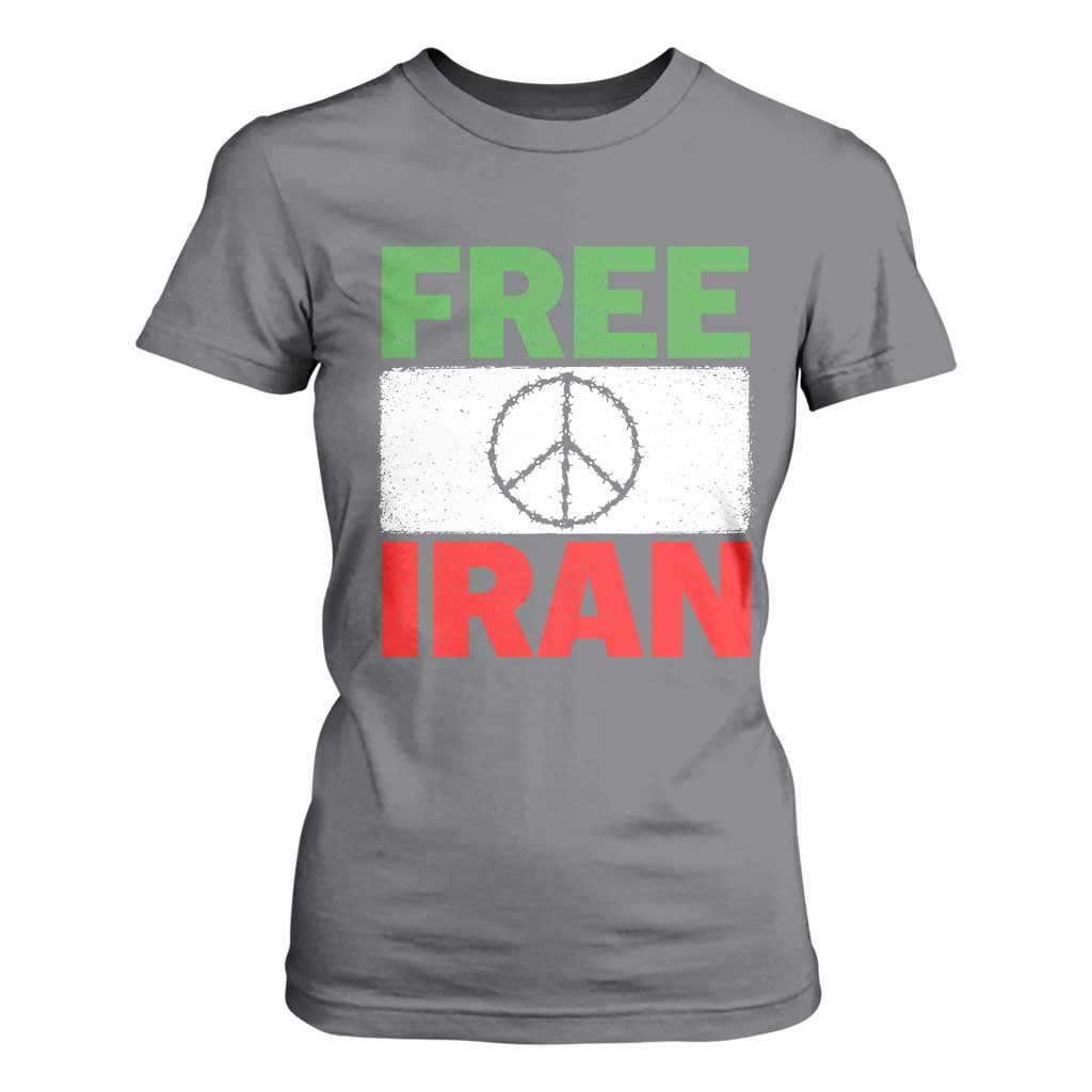Free Iran T Shirt For Women Stop War Barbed Wire Peace Sign TS11 Charcoal Print Your Wear
