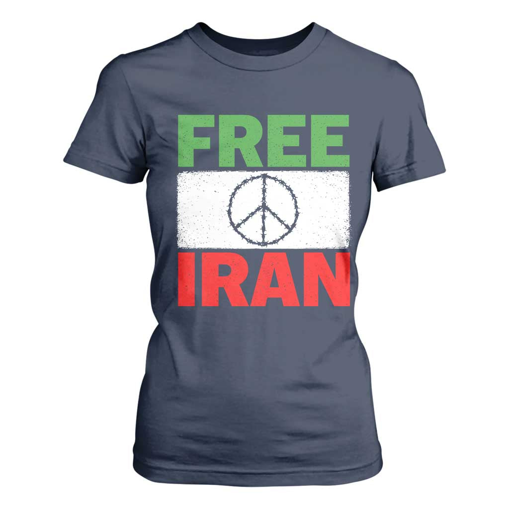 Free Iran T Shirt For Women Stop War Barbed Wire Peace Sign TS11 Navy Print Your Wear