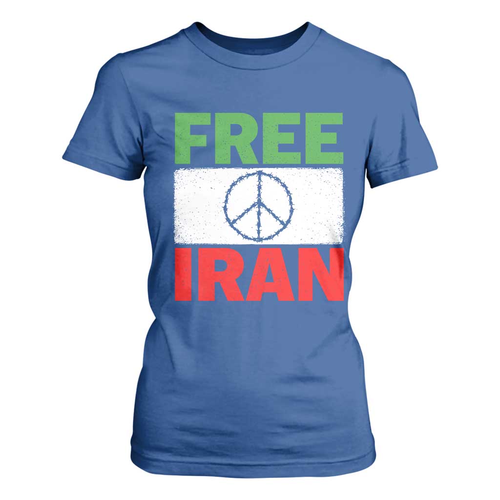 Free Iran T Shirt For Women Stop War Barbed Wire Peace Sign TS11 Royal Blue Print Your Wear