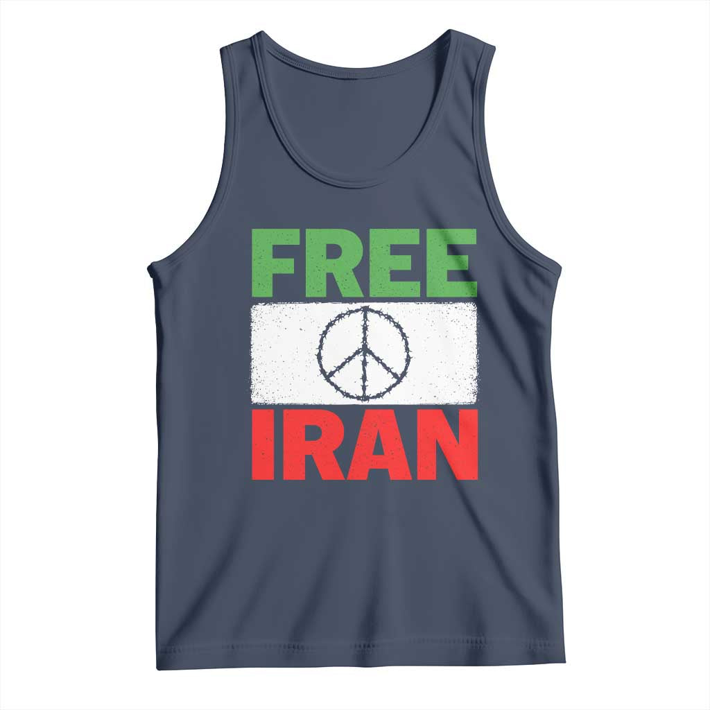 Free Iran Tank Top Stop War Barbed Wire Peace Sign TS11 Navy Print Your Wear