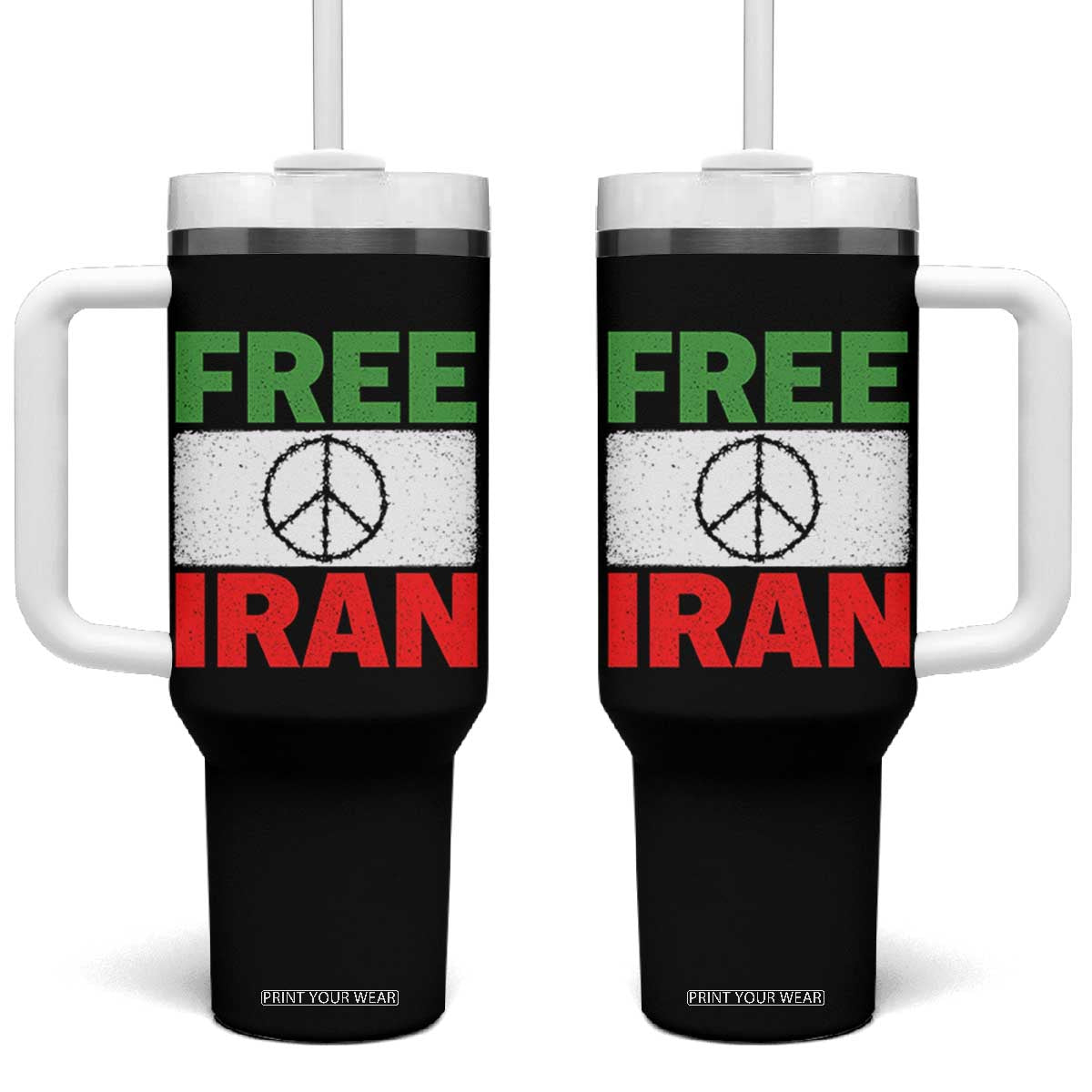 Free Iran Tumbler With Handle Stop War Barbed Wire Peace Sign TS11 One Size: 40 oz Black Print Your Wear
