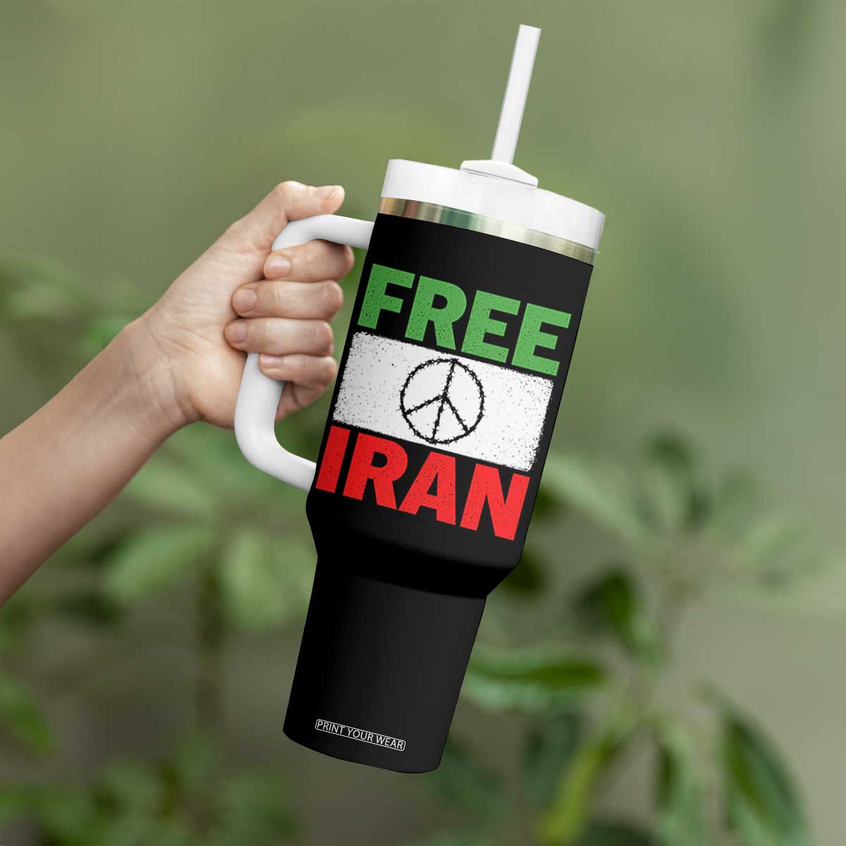 Free Iran Tumbler With Handle Stop War Barbed Wire Peace Sign TS11 Print Your Wear