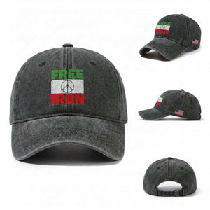 Free Iran Washed Cotton Baseball Cap Stop War Barbed Wire Peace Sign TS11 Washed Cap Universal Fit Dark Green Print Your Wear