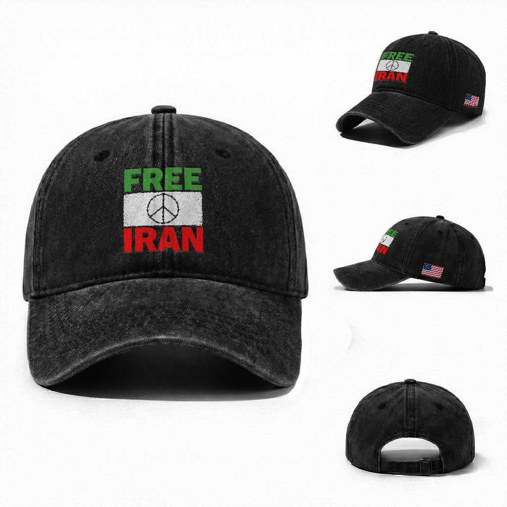 Free Iran Washed Cotton Baseball Cap Stop War Barbed Wire Peace Sign TS11 Washed Cap Universal Fit Black Print Your Wear