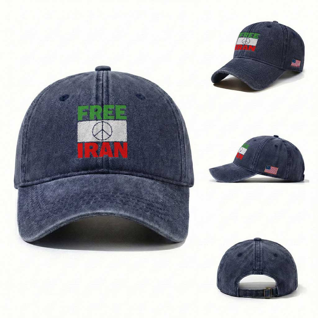Free Iran Washed Cotton Baseball Cap Stop War Barbed Wire Peace Sign TS11 Washed Cap Universal Fit Navy Print Your Wear