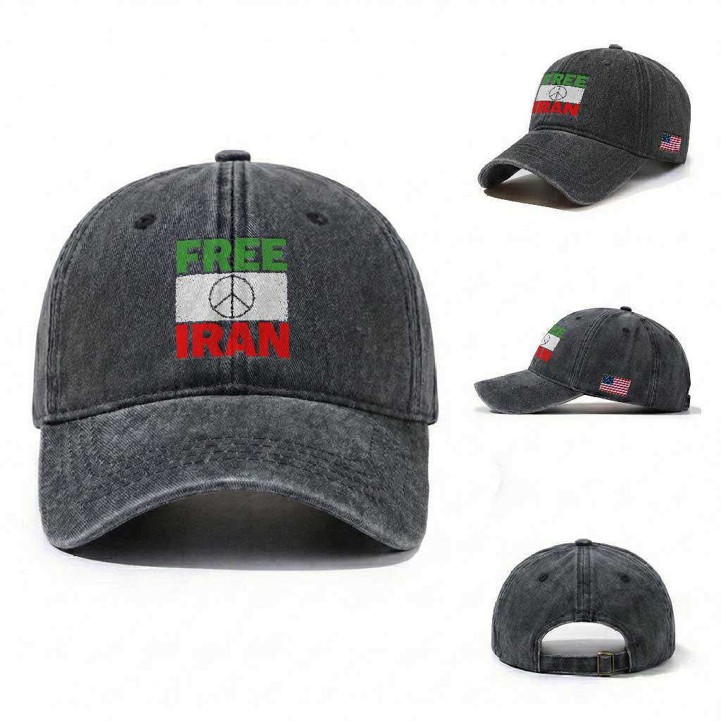 Free Iran Washed Cotton Baseball Cap Stop War Barbed Wire Peace Sign TS11 Washed Cap Universal Fit Dark Gray Print Your Wear