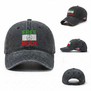 Free Iran Washed Cotton Baseball Cap Stop War Barbed Wire Peace Sign TS11 Washed Cap Universal Fit Dark Gray Print Your Wear