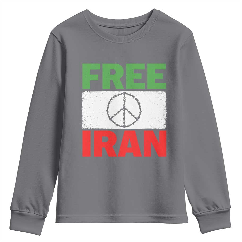 Free Iran Youth Sweatshirt Stop War Barbed Wire Peace Sign TS11 Charcoal Print Your Wear