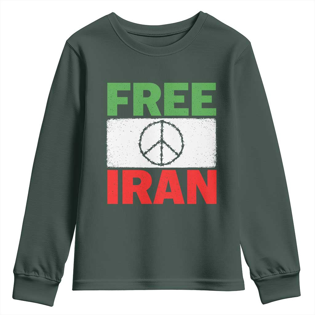 Free Iran Youth Sweatshirt Stop War Barbed Wire Peace Sign TS11 Dark Forest Green Print Your Wear