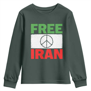 Free Iran Youth Sweatshirt Stop War Barbed Wire Peace Sign TS11 Dark Forest Green Print Your Wear