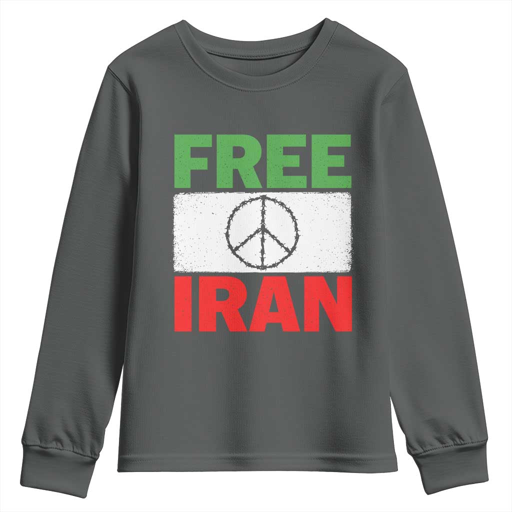 Free Iran Youth Sweatshirt Stop War Barbed Wire Peace Sign TS11 Dark Heather Print Your Wear