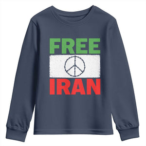 Free Iran Youth Sweatshirt Stop War Barbed Wire Peace Sign TS11 Navy Print Your Wear