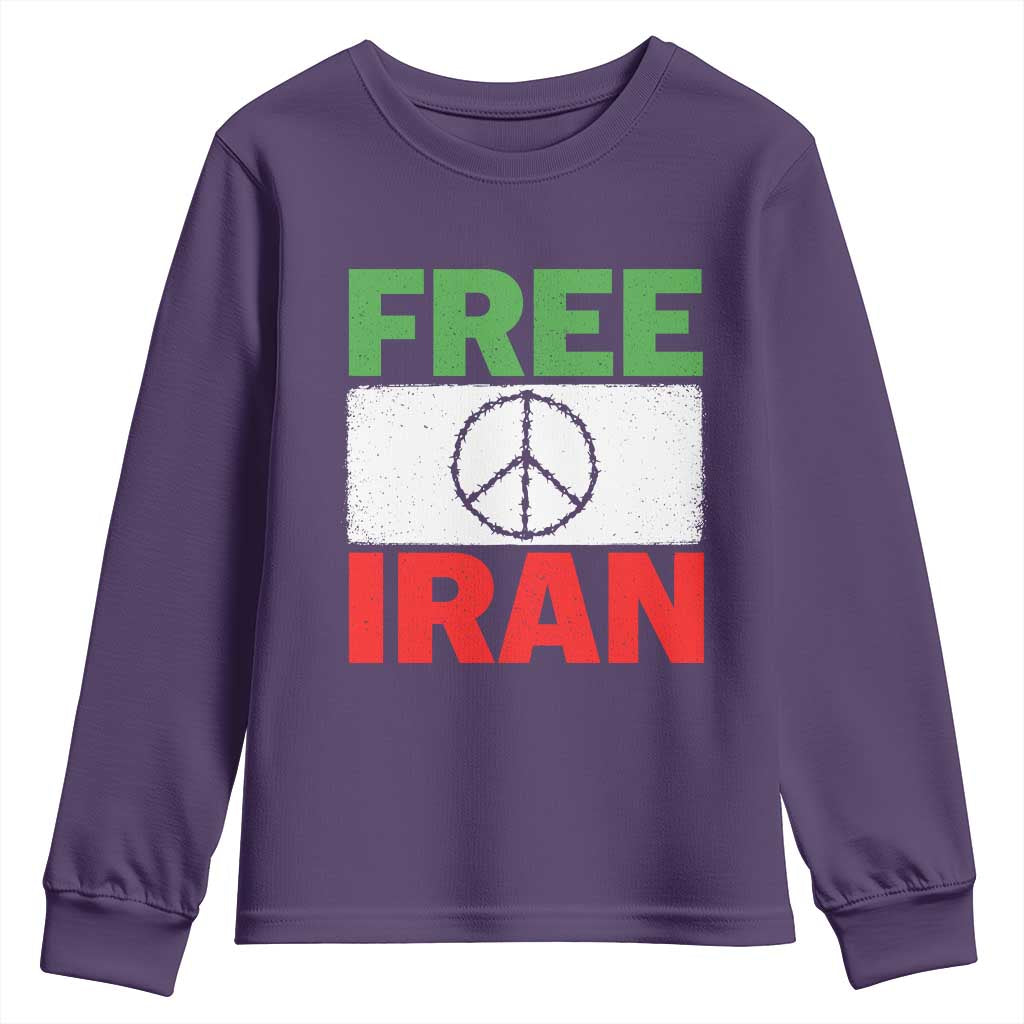 Free Iran Youth Sweatshirt Stop War Barbed Wire Peace Sign TS11 Purple Print Your Wear