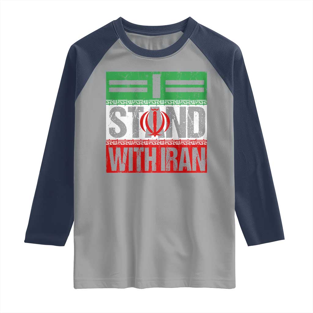 I Stand With Iran Raglan Shirt Iranian People Freedom Protest TS11 Sport Gray Navy Print Your Wear