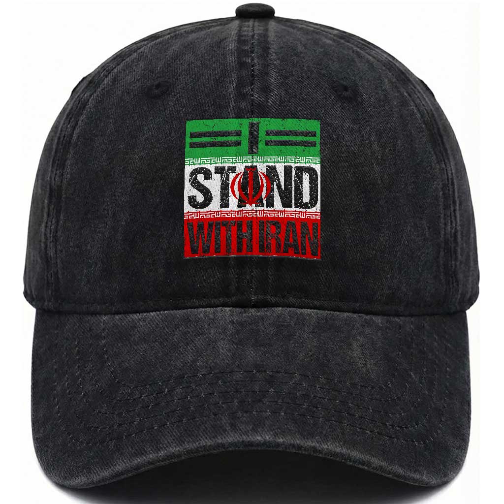 I Stand With Iran Washed Cotton Baseball Cap Iranian People Freedom Protest TS11 Print Your Wear