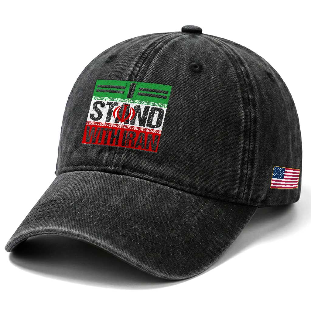 I Stand With Iran Washed Cotton Baseball Cap Iranian People Freedom Protest TS11 Print Your Wear