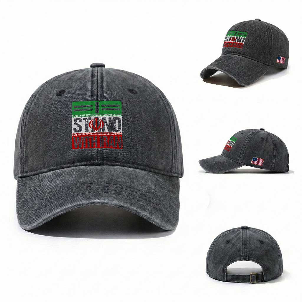 I Stand With Iran Washed Cotton Baseball Cap Iranian People Freedom Protest TS11 Washed Cap Universal Fit Dark Gray Print Your Wear