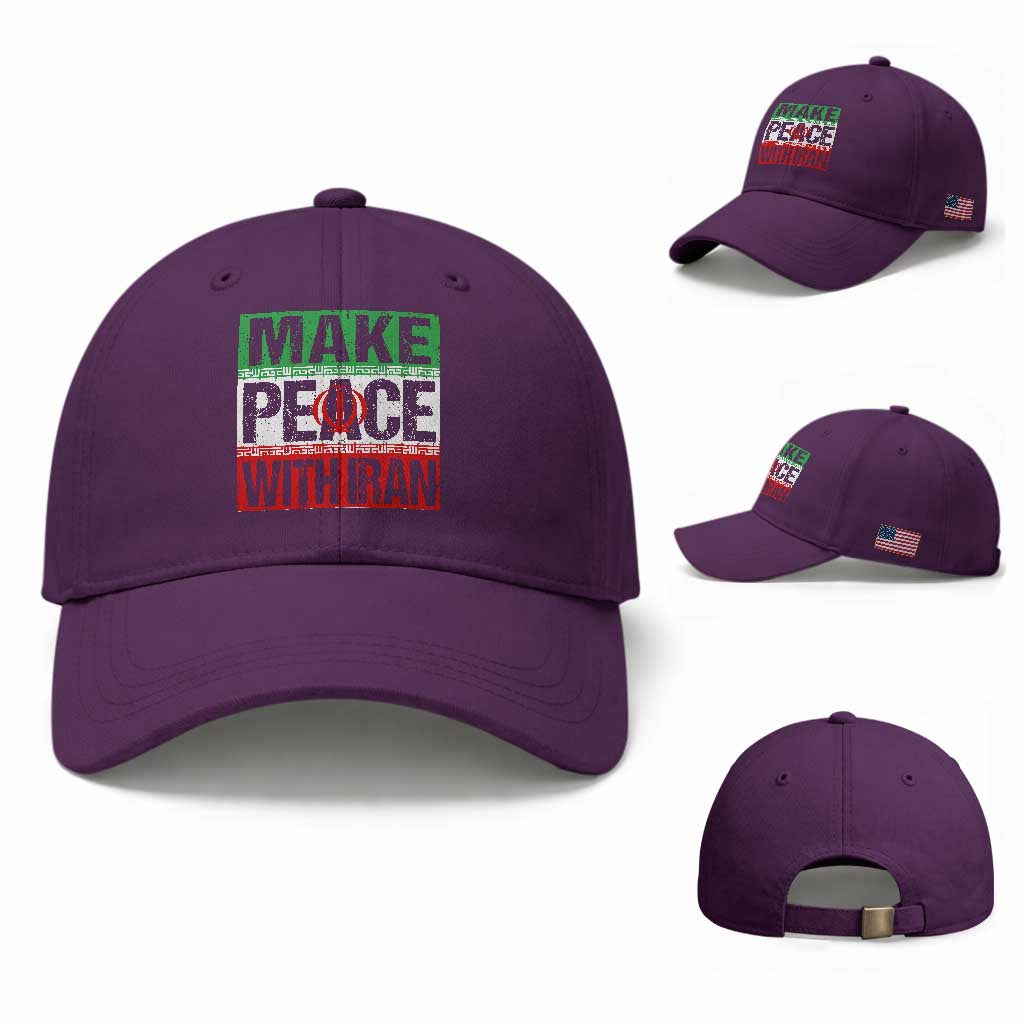 Make Peace With Iran Baseball Cap Peace Pacifist Stop War In Middle East TS11 Baseball Cap Universal Fit Purple Print Your Wear