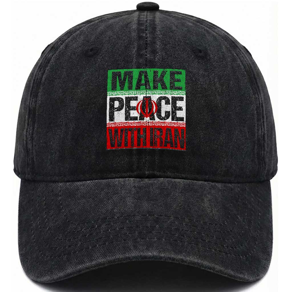 Make Peace With Iran Washed Cotton Baseball Cap Peace Pacifist Stop War In Middle East TS11 Print Your Wear