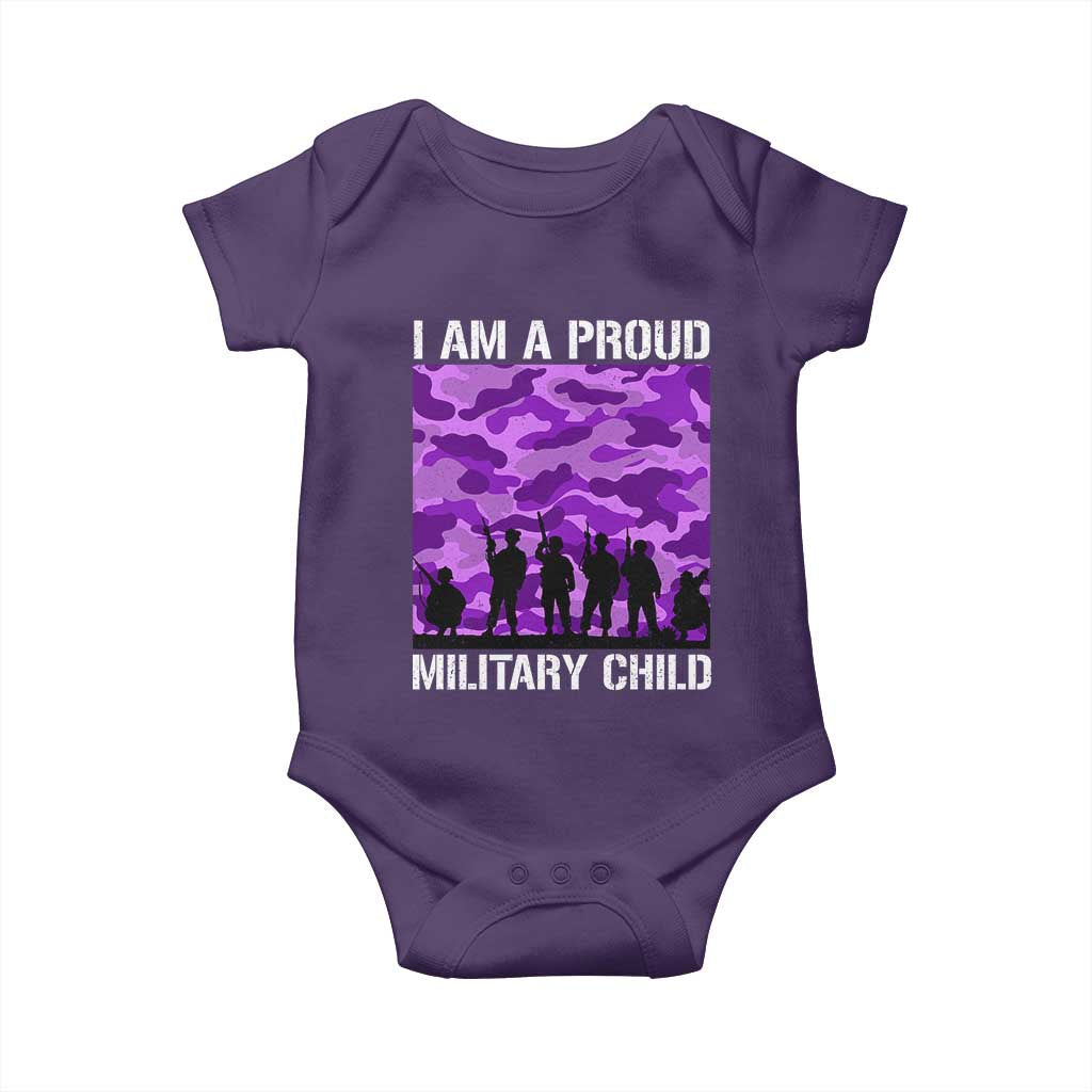 I Am A Proud Military Child Baby Onesie Military Child Month Purple Camouflage Flag TS11 Purple Print Your Wear