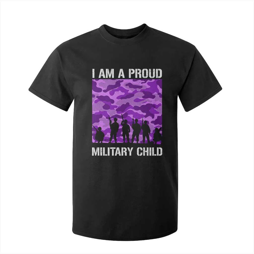 I Am A Proud Military Child T Shirt For Kid Military Child Month Purple Camouflage Flag TS11 Black Print Your Wear