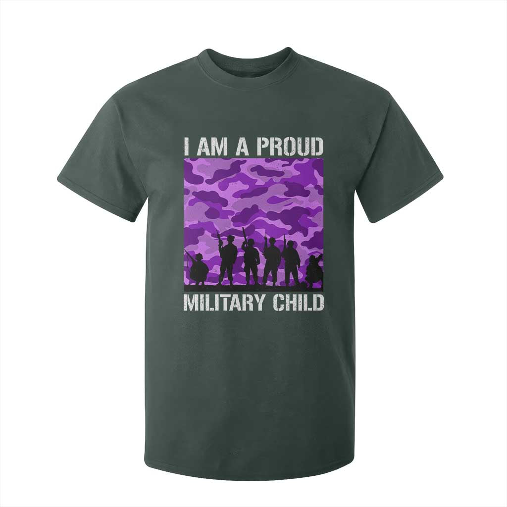 I Am A Proud Military Child T Shirt For Kid Military Child Month Purple Camouflage Flag TS11 Dark Forest Green Print Your Wear