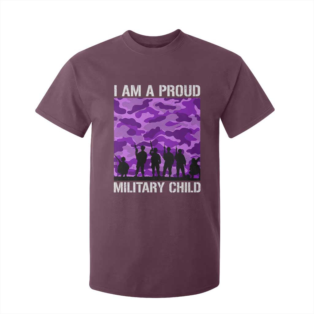 I Am A Proud Military Child T Shirt For Kid Military Child Month Purple Camouflage Flag TS11 Maroon Print Your Wear