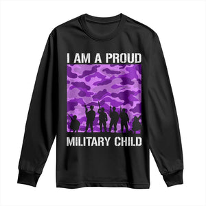 I Am A Proud Military Child Long Sleeve Shirt Military Child Month Purple Camouflage Flag TS11 Black Print Your Wear